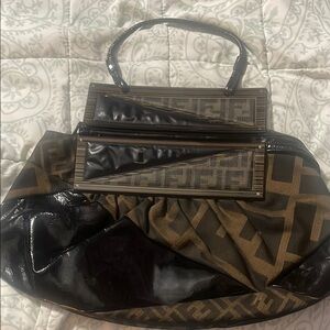 Fendi Black and Brown Clutch/Shoulder Bags with Iconic Zucca Monogram
